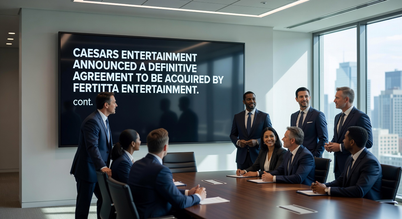 Financial analysts reviewing casino acquisition documents and market charts