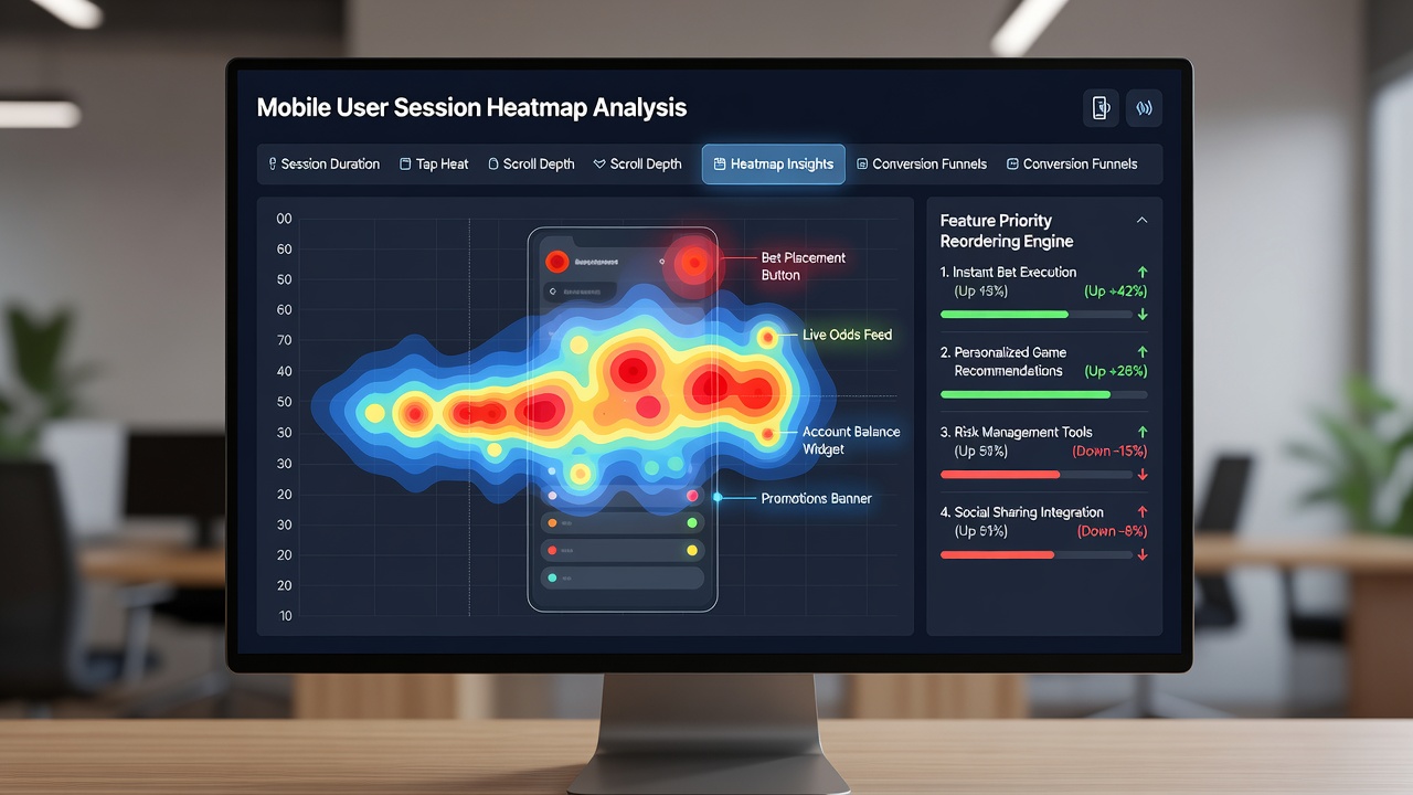 Annotated mobile session heatmap highlighting feature engagement zones in a casino comparison table