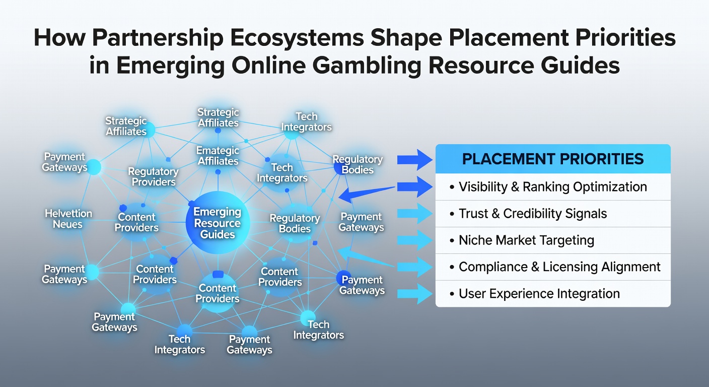Screenshot of an online gambling resource guide interface highlighting elevated casino placements resulting from partnership agreements