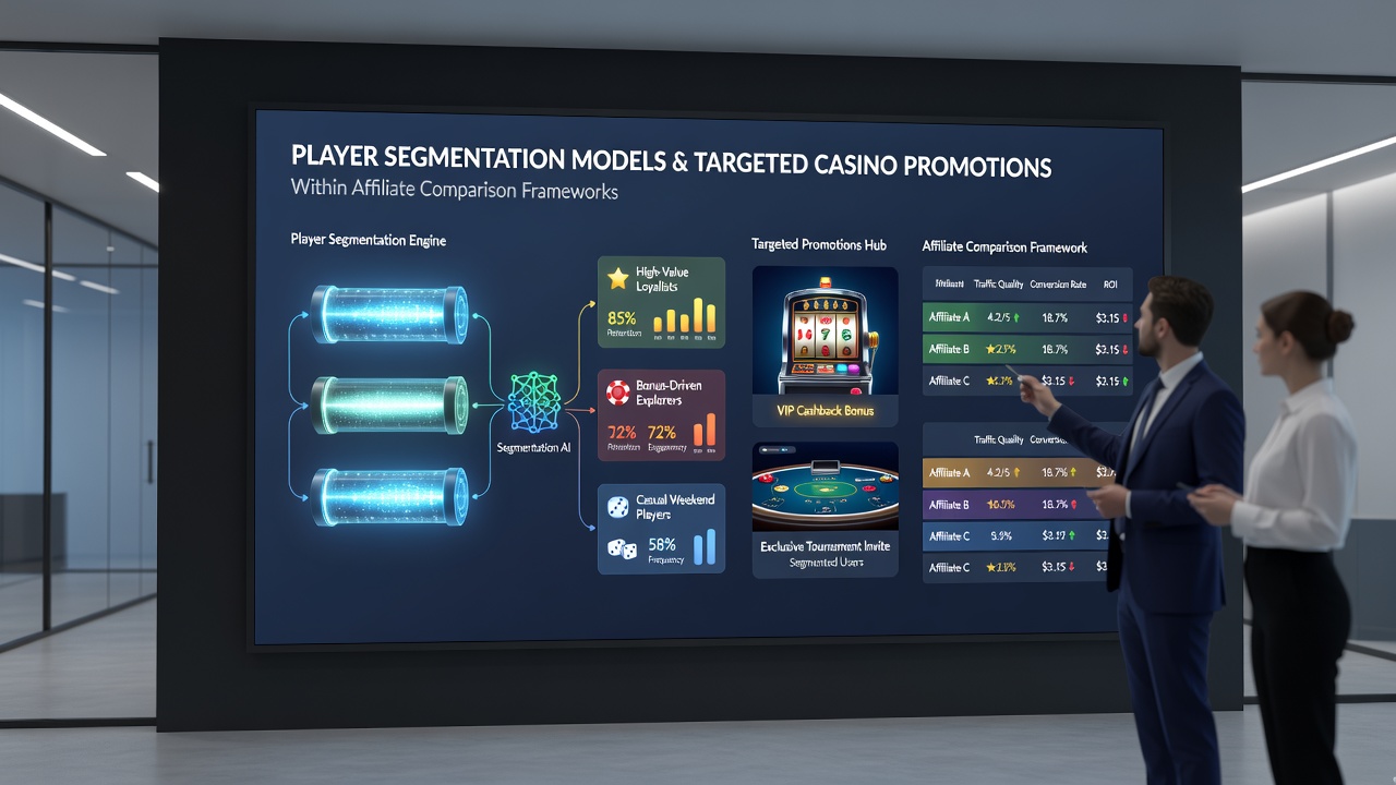 Screenshot of an affiliate comparison page displaying segmented casino promotions based on player data