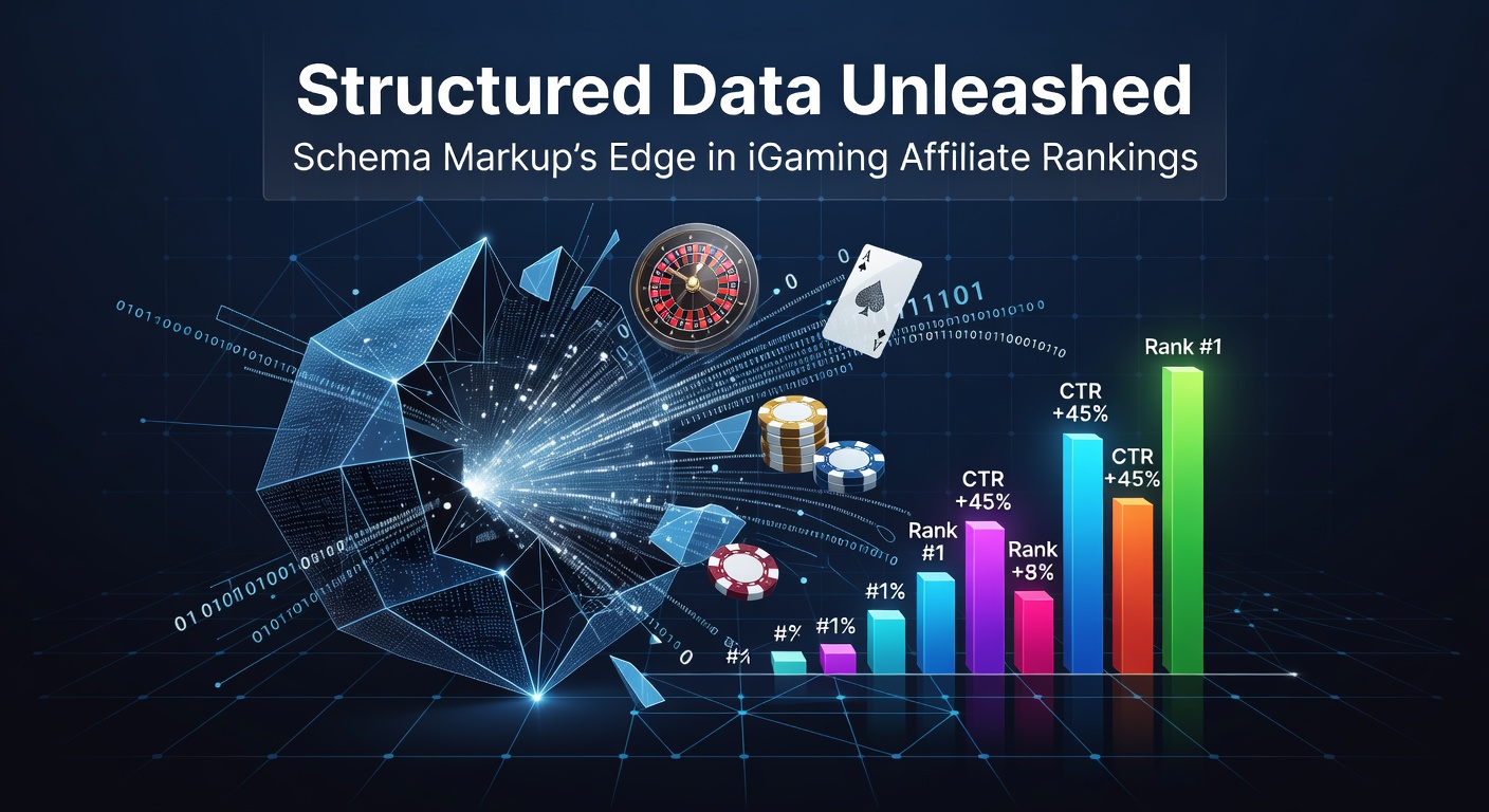 Visual representation of schema markup enhancing search results for iGaming affiliate sites, showing rich snippets and star ratings in SERPs