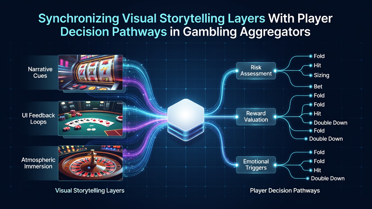 Diagram showing layered visual elements adapting to player choices in aggregator interfaces