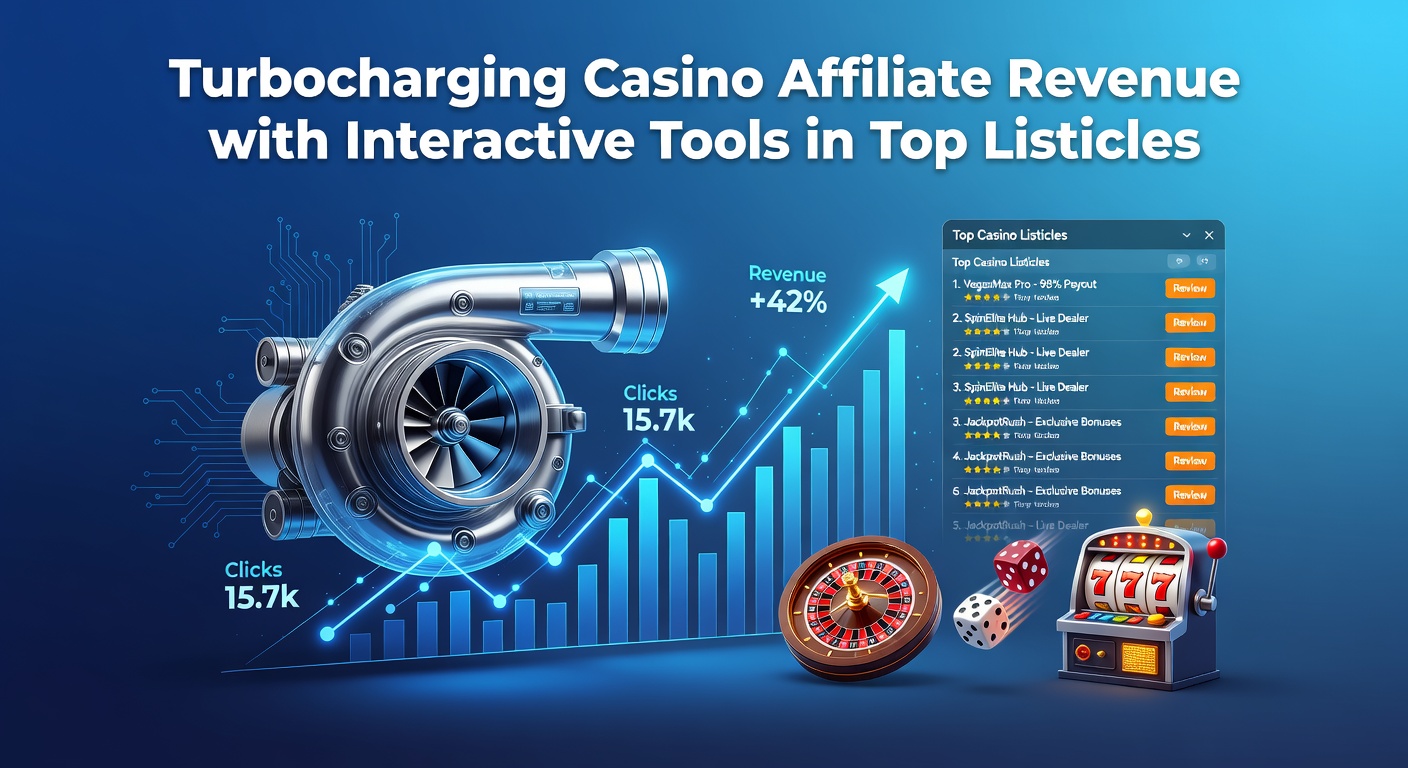 Casino affiliate dashboard showing interactive quiz results boosting clicks and conversions in a top listicle